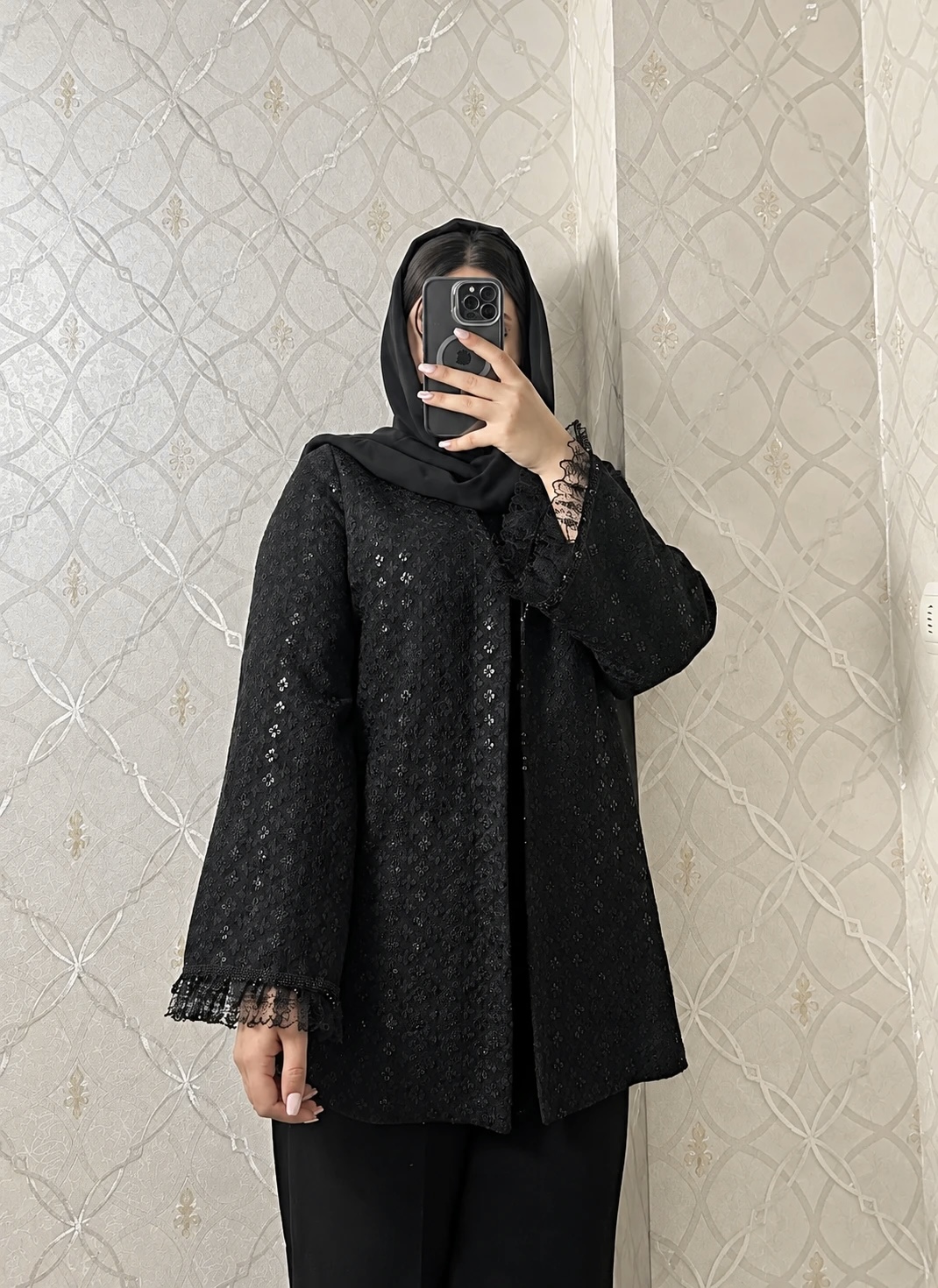 کت زنانه پاییزه مزونی با پارچه سوزن دوزی